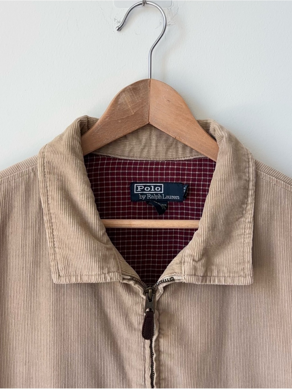 Vintage Polo Ralph Lauren Corduroy Bomber Jacket Size XXL Plaid Lined Khaki